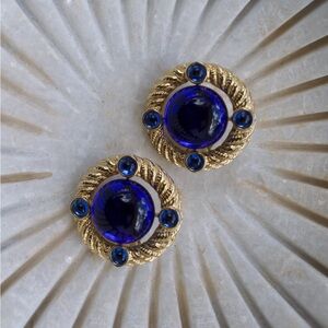 Luxurious Gold and Blue Statement Earrings
